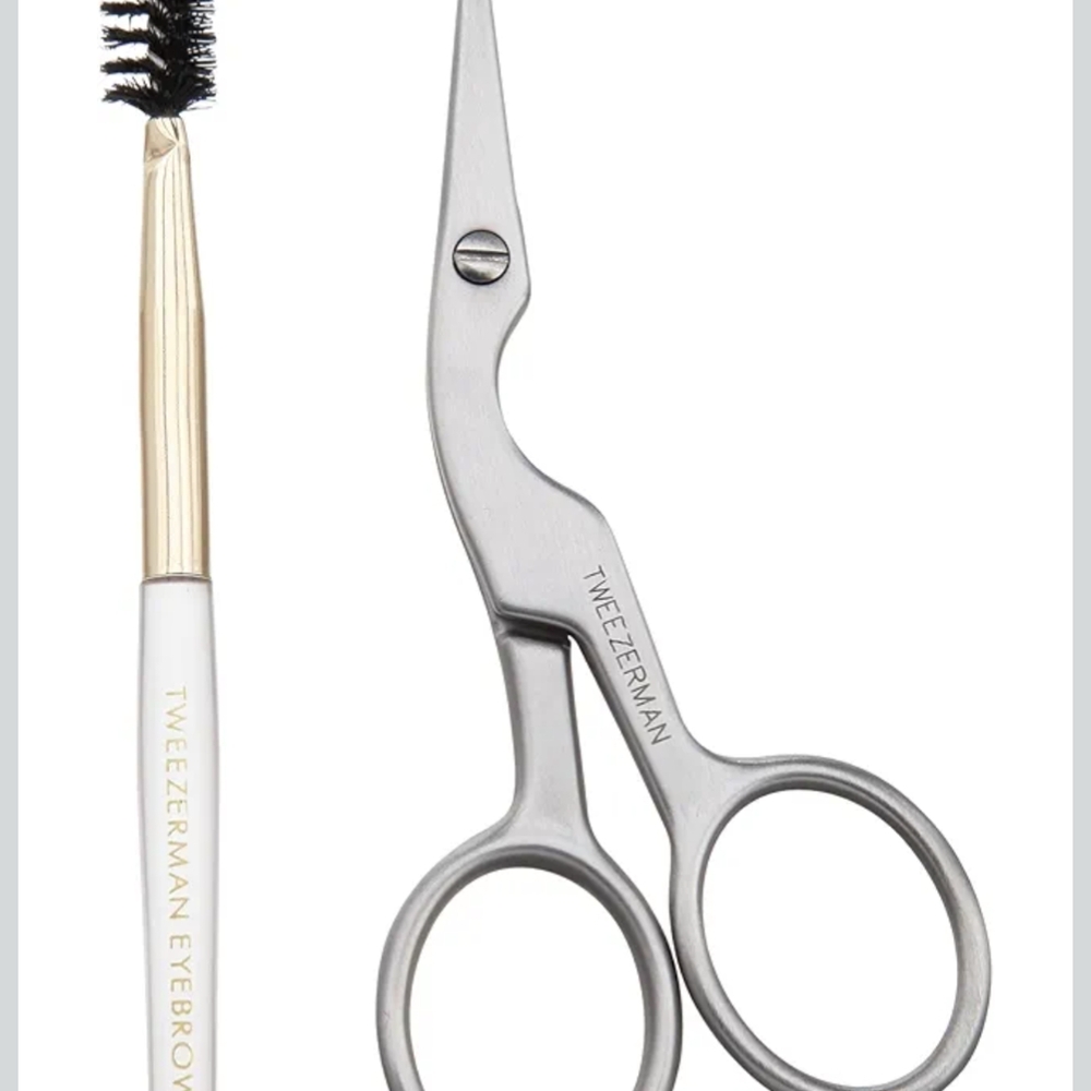 Silver Eyebrow Scissors and Brush Set